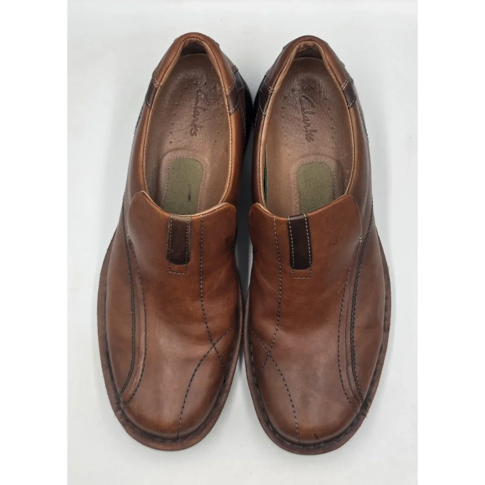 Clarks Escalade 70846 Mens 12M Brown Leather Slip On Loafers Comfort Dress Shoes